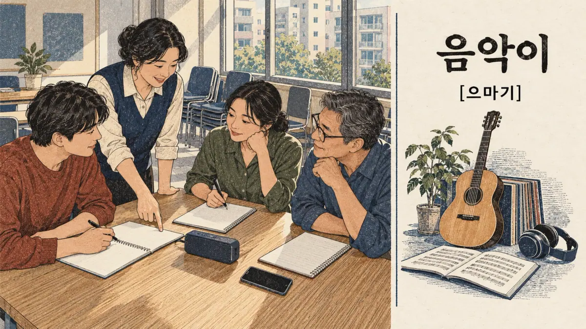 Pronunciation examples: 음악이, [으마기]