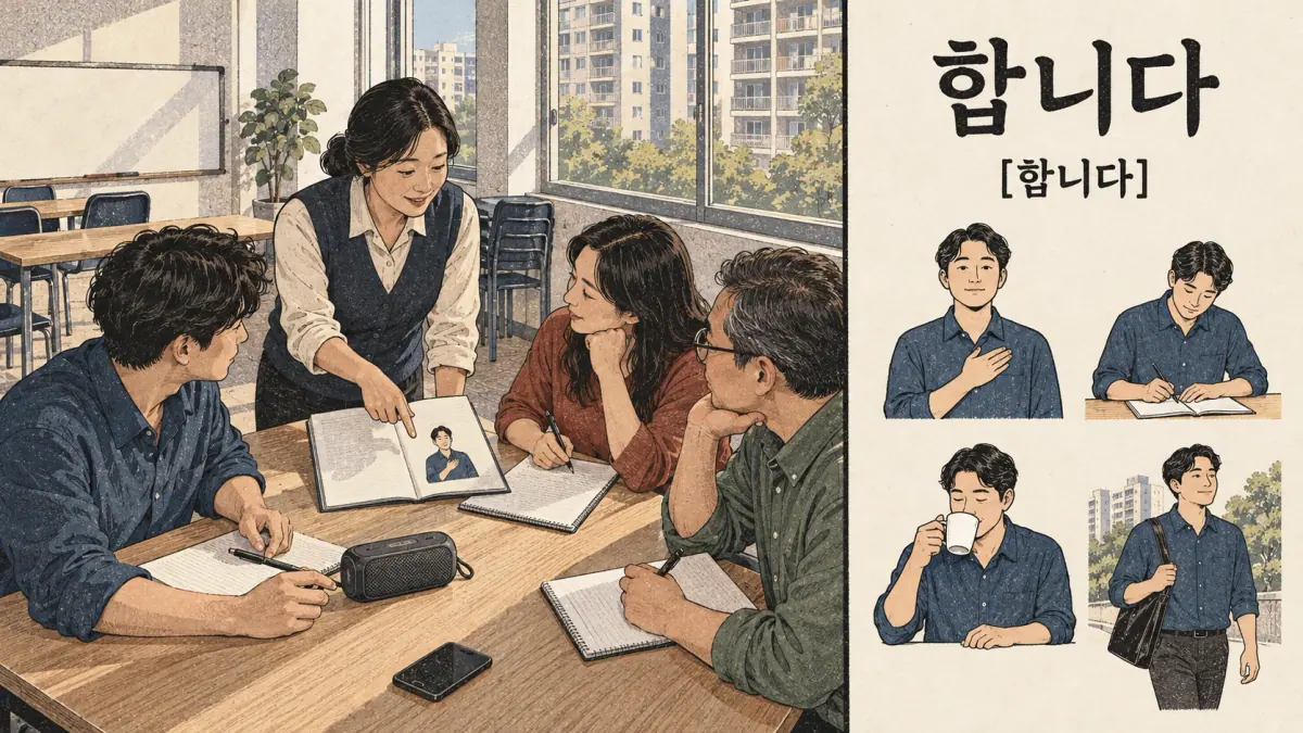 Pronunciation examples: 합니다, [함니다]