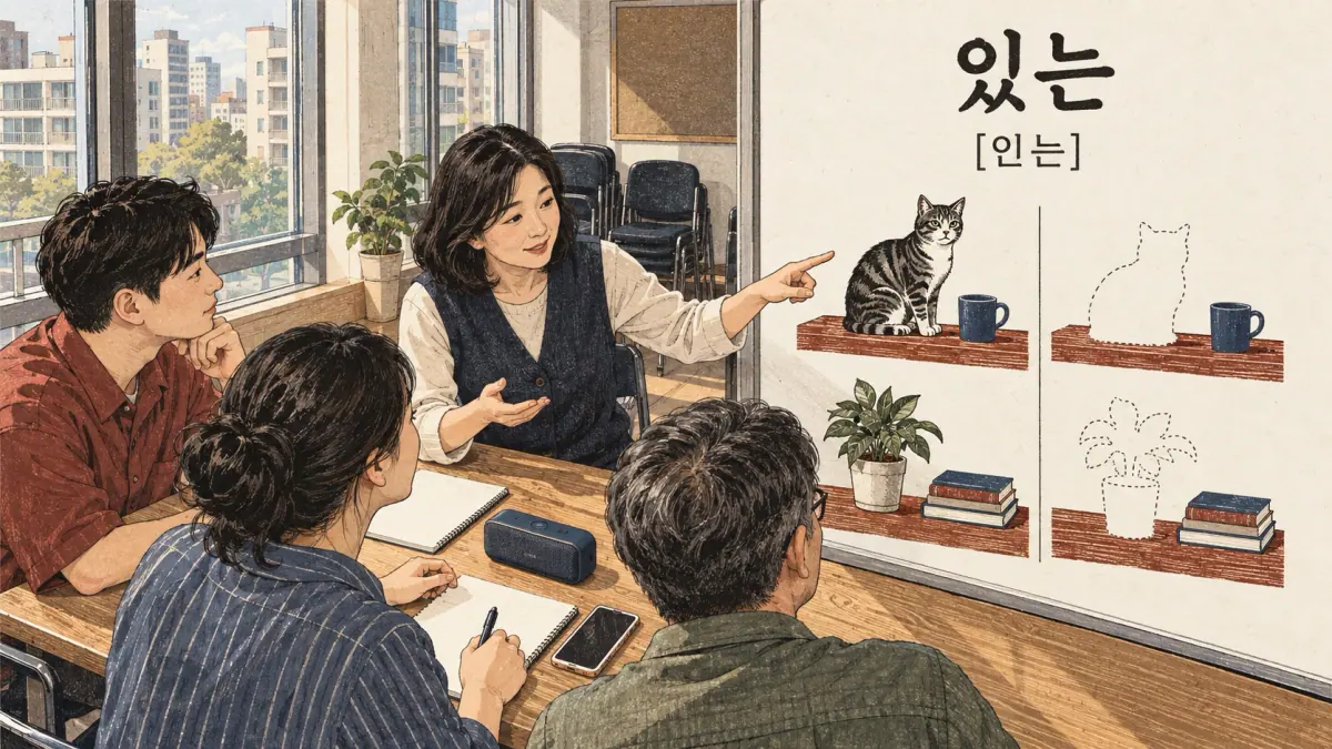 Pronunciation examples: 있는, [인는]
