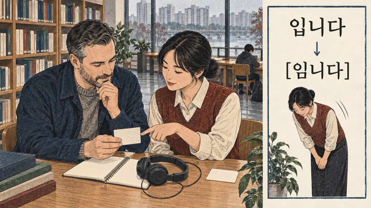 Pronunciation examples: 입니다, [임니다]