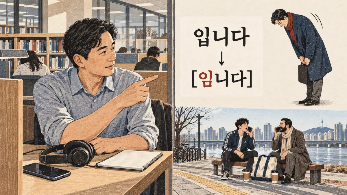 Pronunciation examples: 입니다, [임니다]