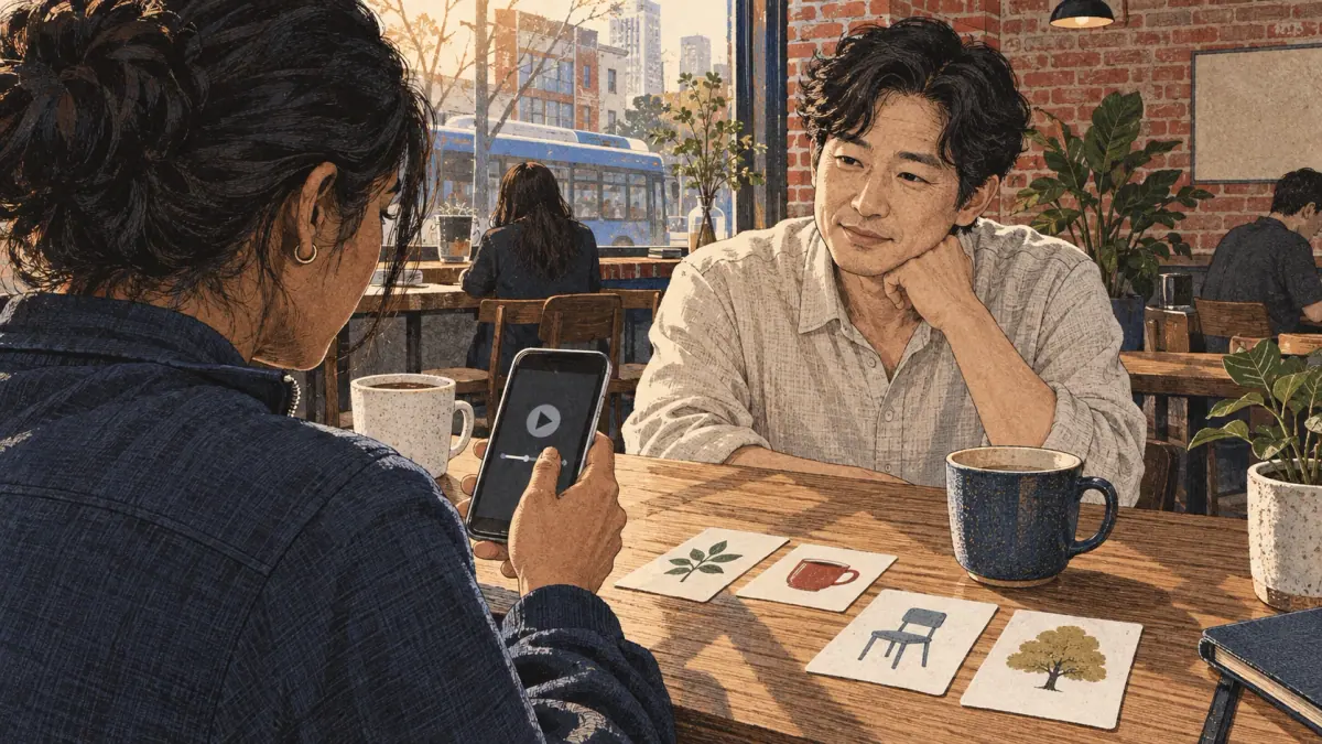 Illustrated practice in a Seongsu café booth.