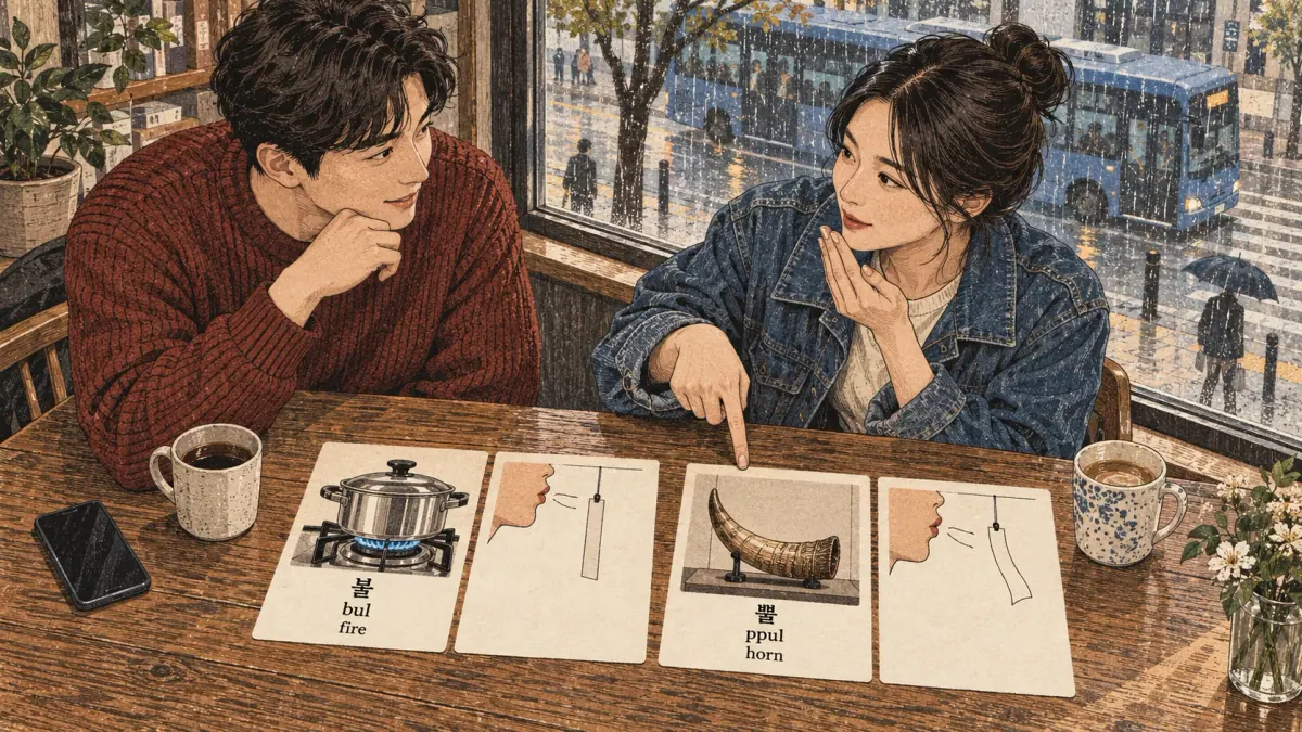 Korean pronunciation comparison: 불 / bul / fire / 뿔 / ppul / horn