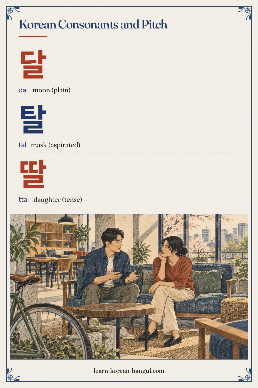 달 · dal · moon (plain) · Korean Consonants and Pitch