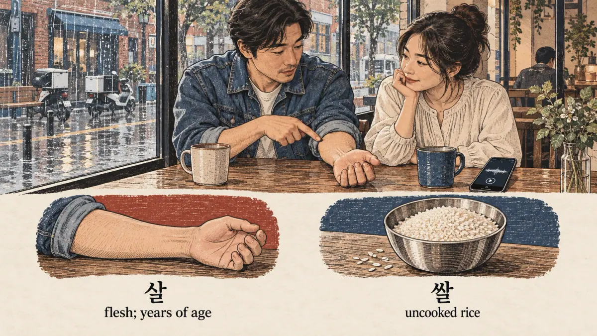 Korean examples: 살 / 쌀