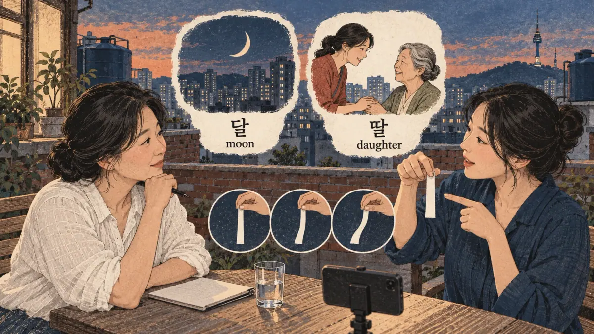 Korean pronunciation comparison: 달 / moon / 딸 / daughter