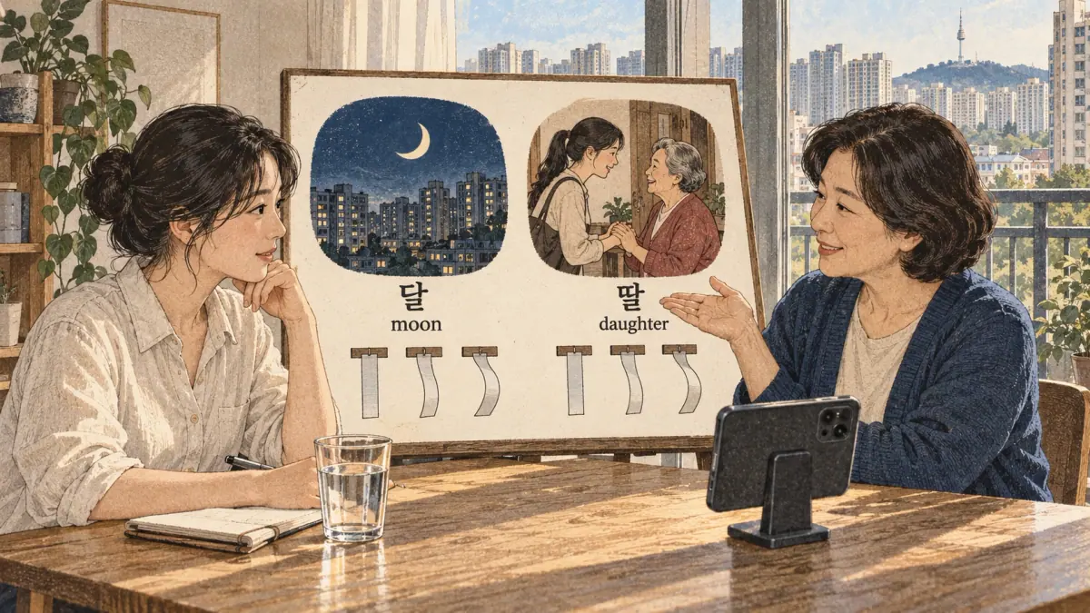 Korean pronunciation comparison: 달 / moon / 딸 / daughter