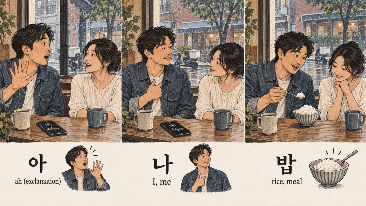 Korean examples: 아 / 나 / 밥