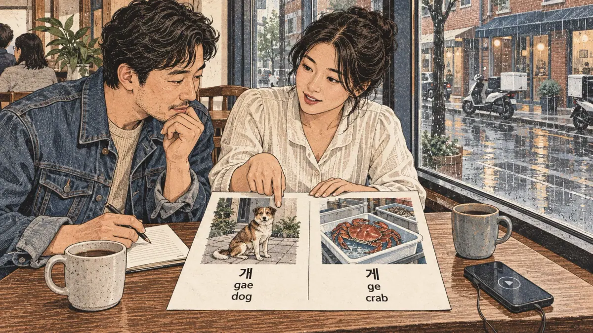 Korean examples: 개 / 게 / gae / ge