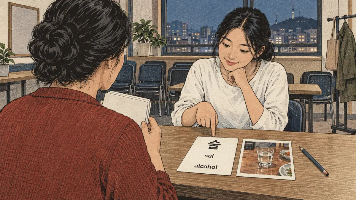 Illustrated practice cards: 술