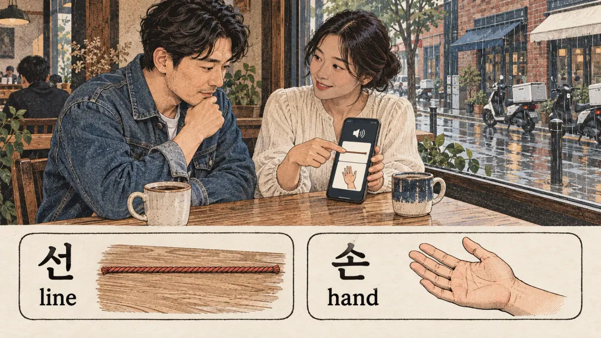 Korean examples: 선 / 손