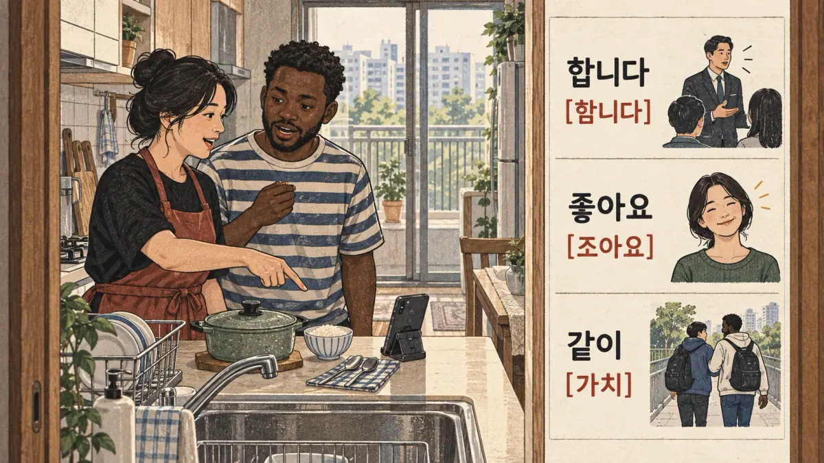 Labelled examples: 합니다, [함니다], 좋아요, [조아요], 같이, [가치]