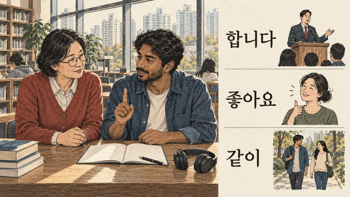 Labelled examples: 합니다, 좋아요, 같이