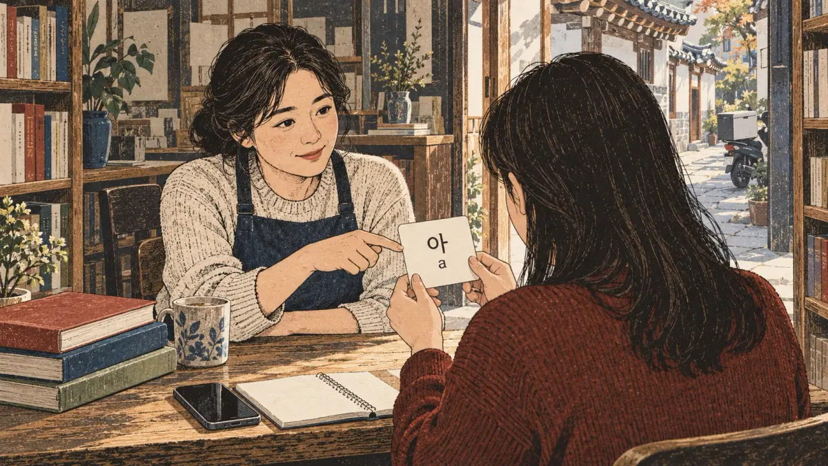 Korean study illustration: 아, a.