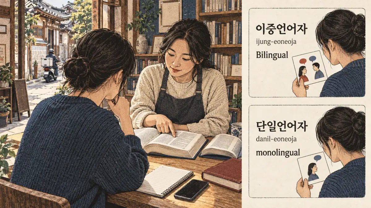 Korean study illustration: Bilingual, monolingual.