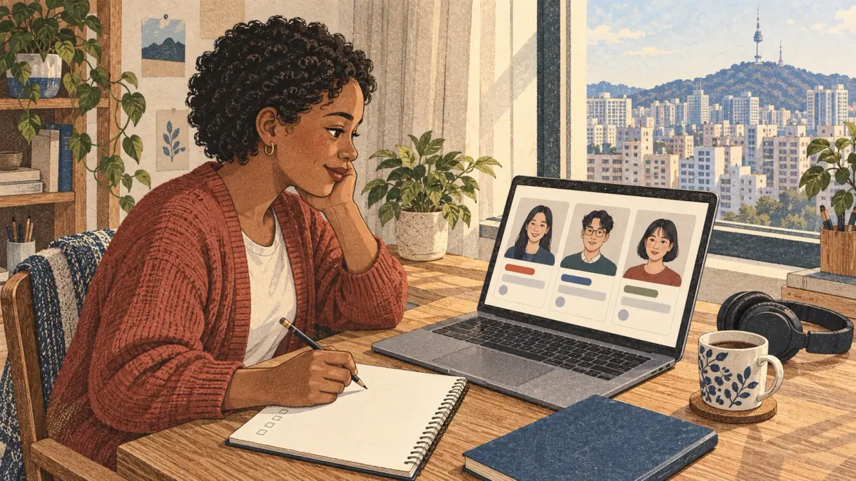 An adult learner compares three tutor profiles before a Korean trial lesson.