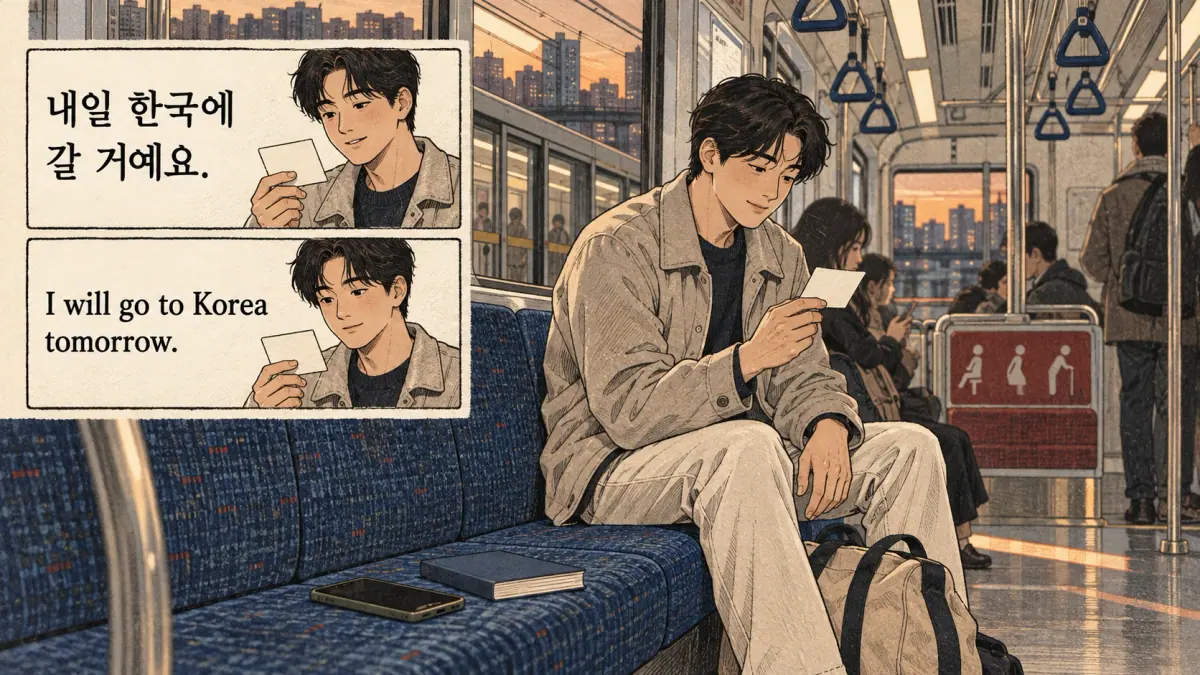 Korean study illustration: 내일 한국에 갈 거예요..