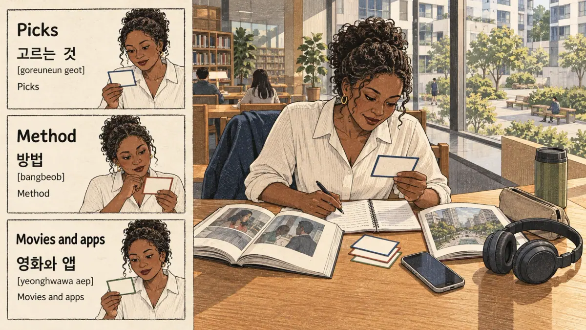Korean study illustration: Picks, Method.