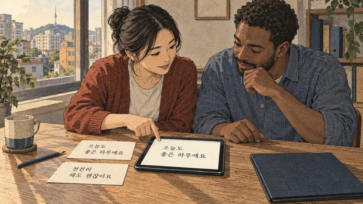 Copying: the learner transfers a result from a tablet to a second device while keeping the original source card next to the tablet.