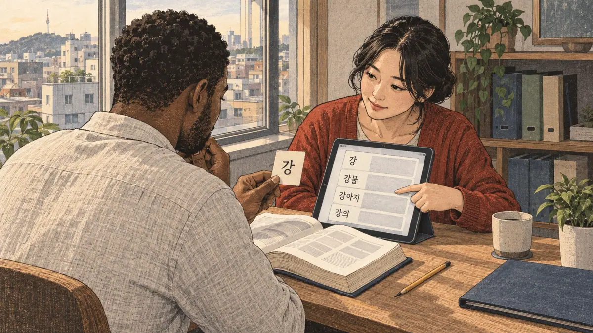 Meaning check: the learner holds an isolated valid block beside a dictionary and searches for a verified word rather than assigning a meaning.