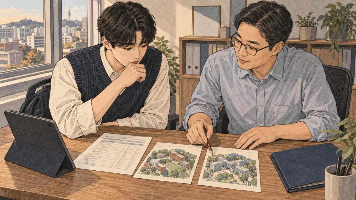 Profile selection: the adviser compares two institution cards, selecting the map that matches the original transcript.