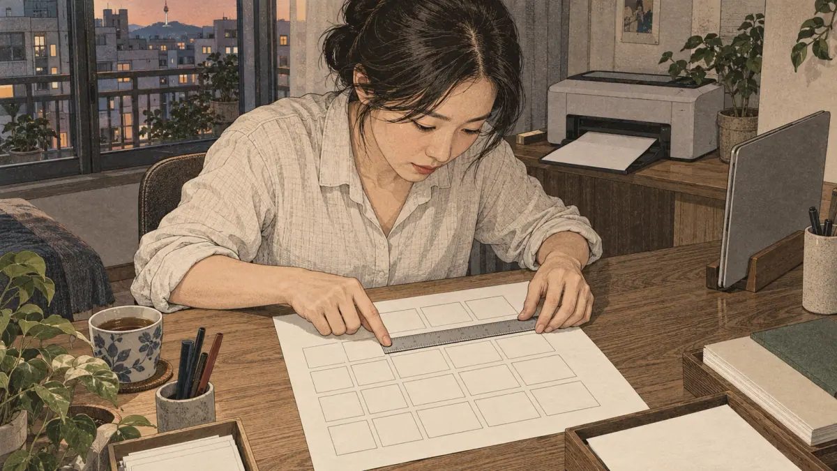 Measuring a printed practice box helps check actual-size printing.