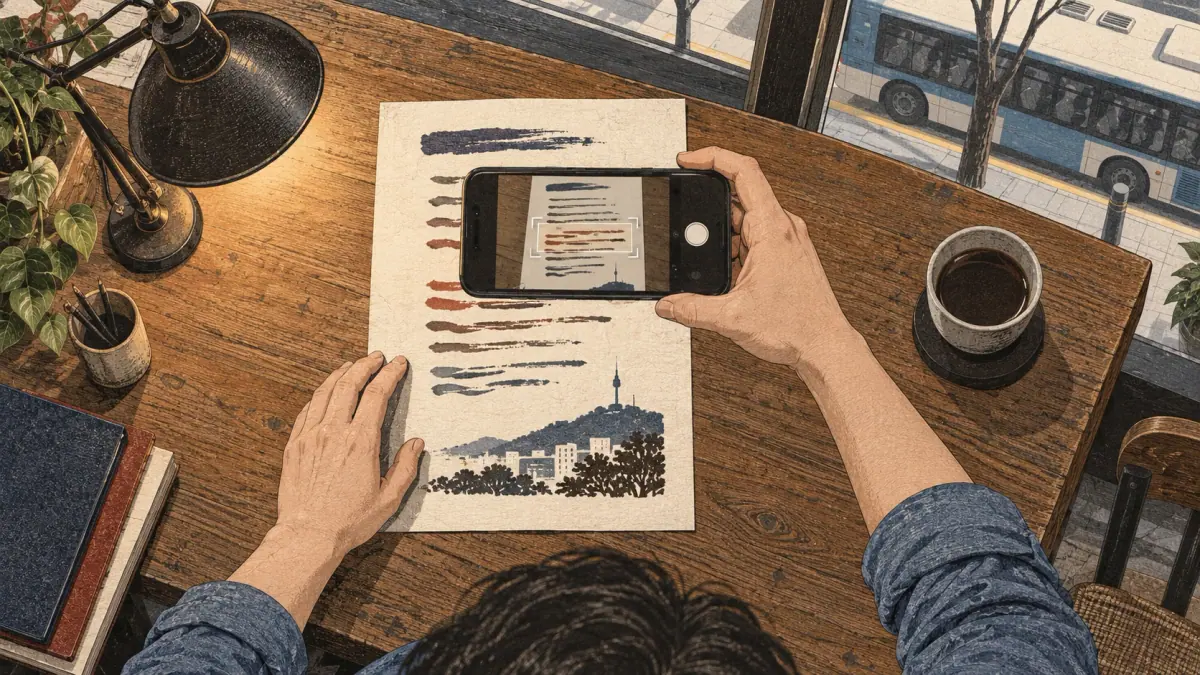 A phone held squarely over a document demonstrates even lighting and safe crop margins.