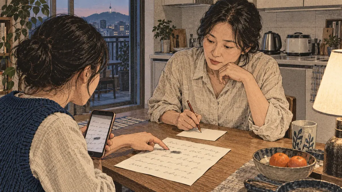 A learner asks the writer to clarify an uncertain handwritten passage.