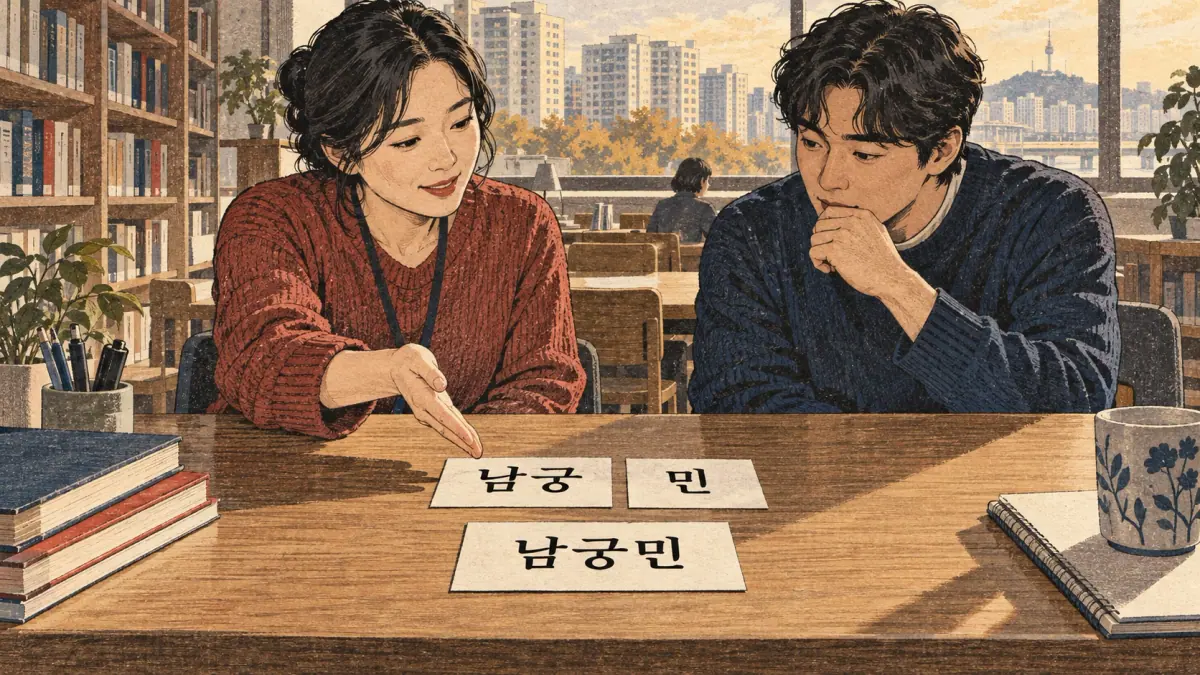 Illustrated study example: 남궁, 민, 남궁민.