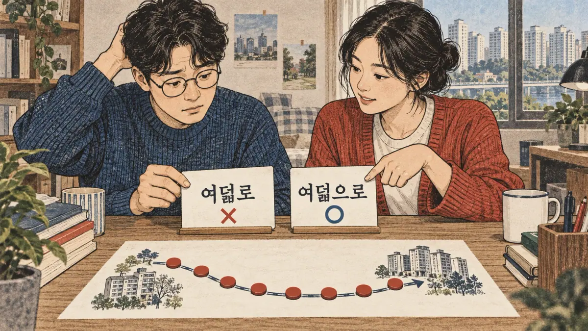 Illustrated study example: 여덟로, 여덟으로.