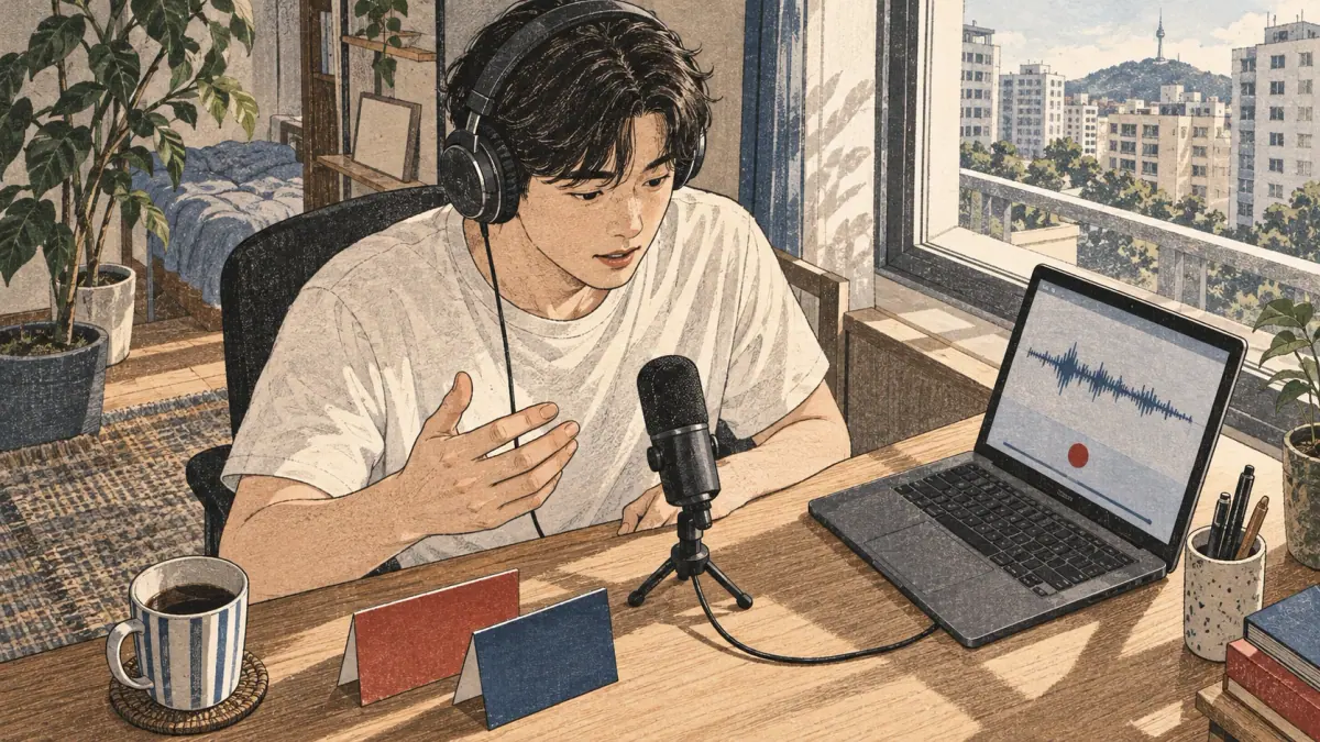 A learner compares a reference recording with a separate voice take.