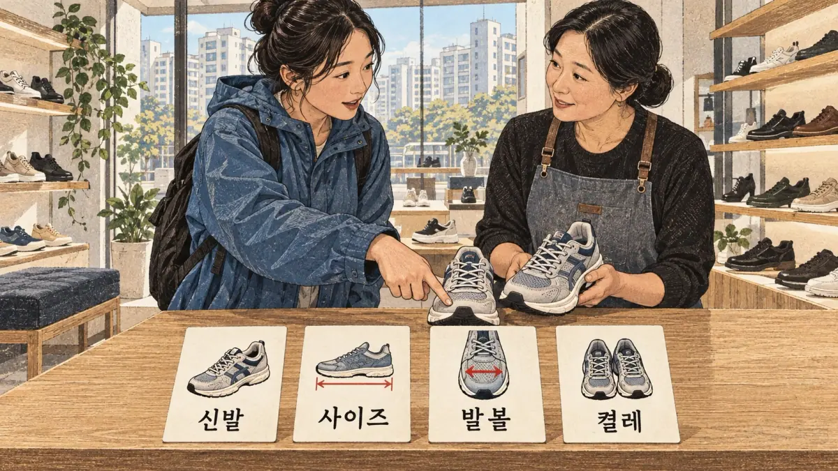 Illustrated study example: 신발, 사이즈, 발볼, 켤레.