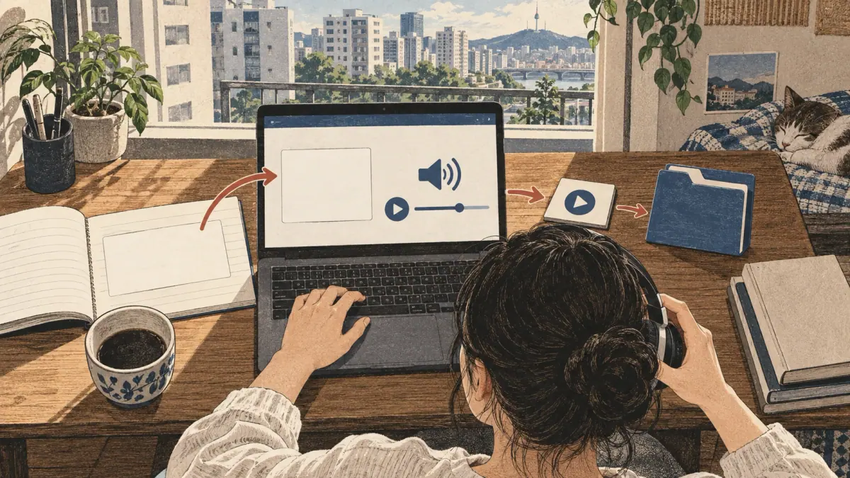 A learner selects a voice source and compares text with generated audio.