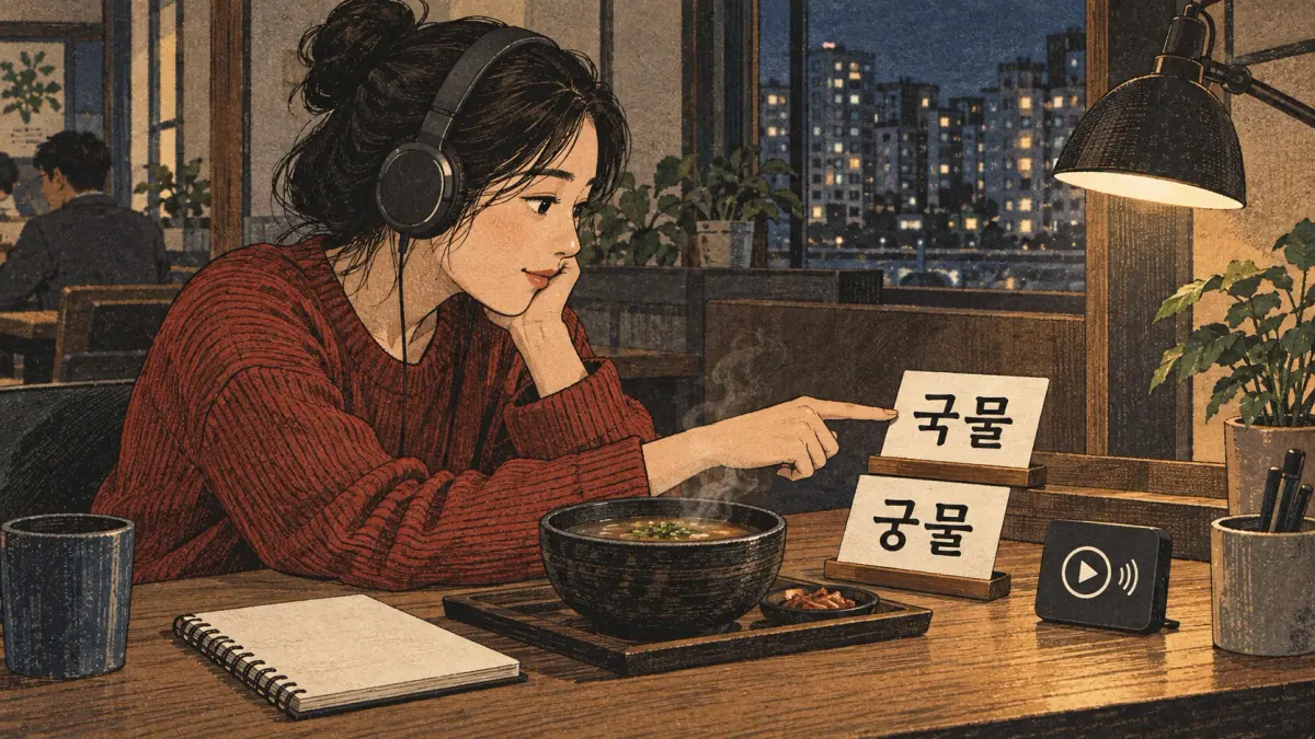 Illustrated study example: 국물, 궁물.
