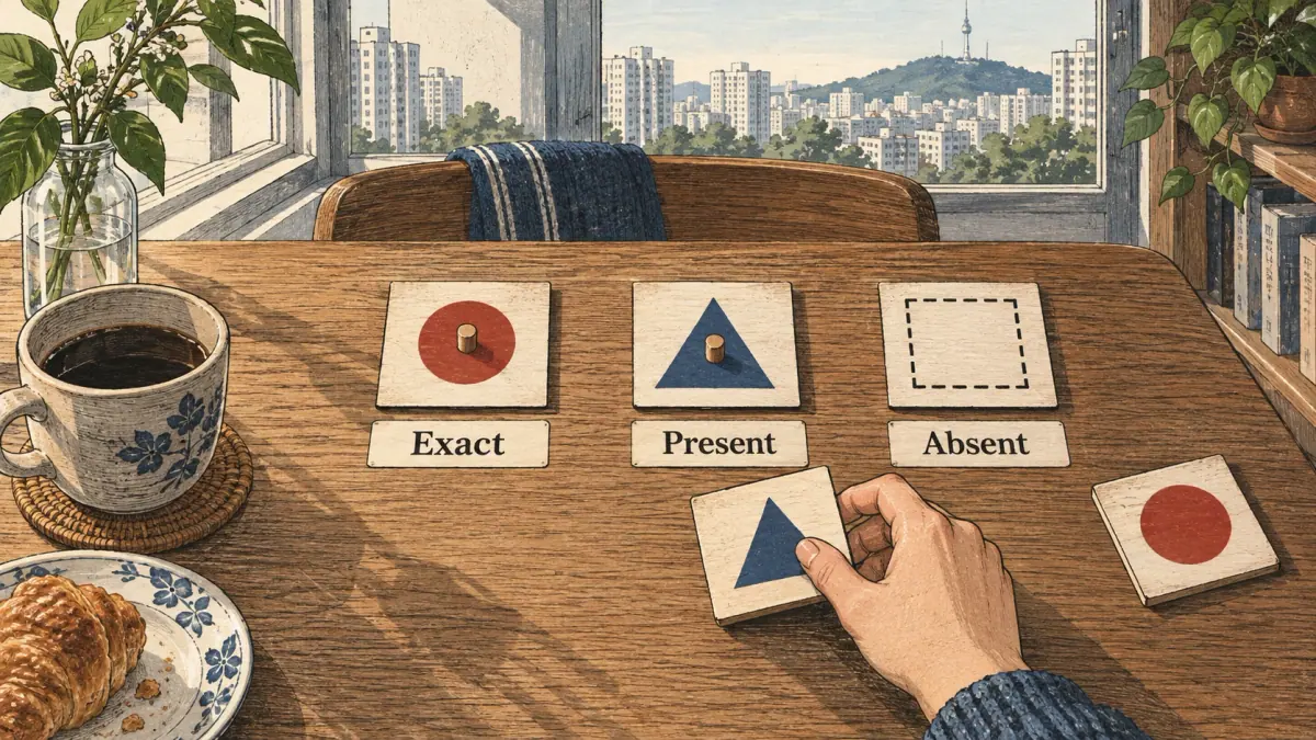 Teaching scene showing tile clues in a Seoul study setting.