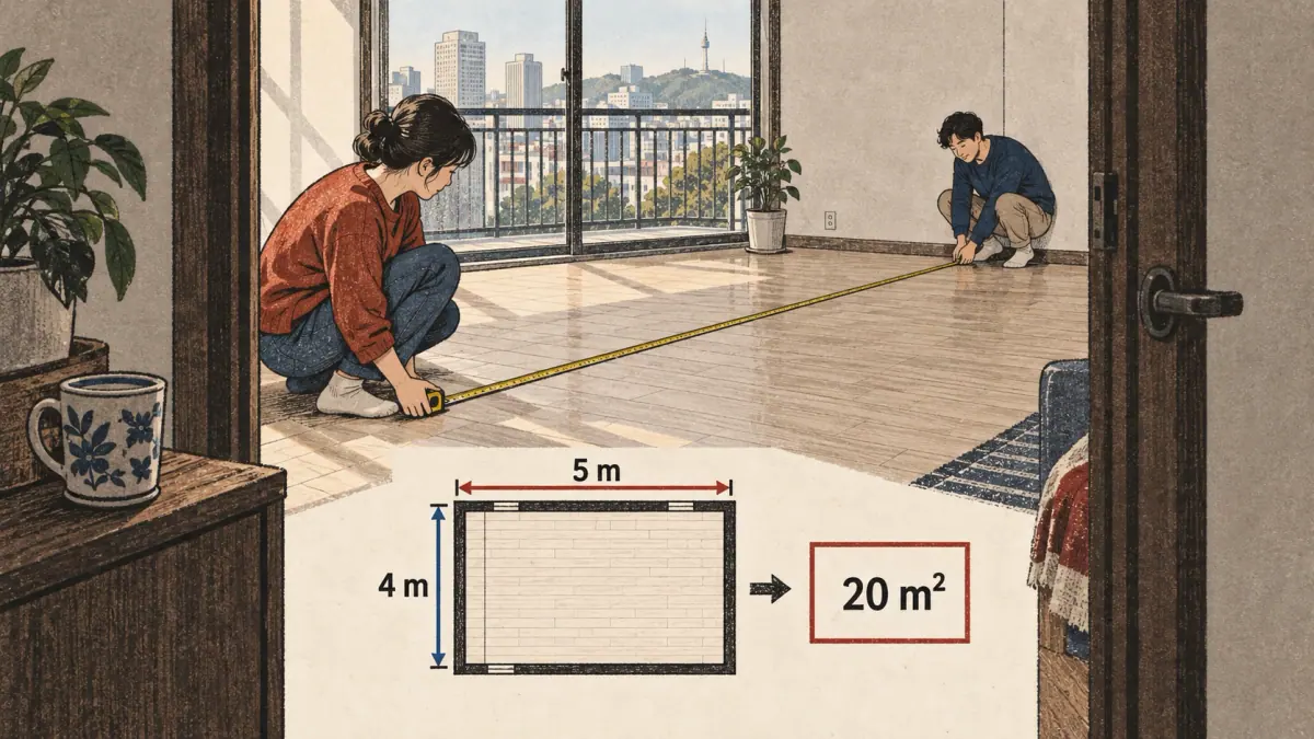 Renters measure perpendicular sides of one rectangular room.
