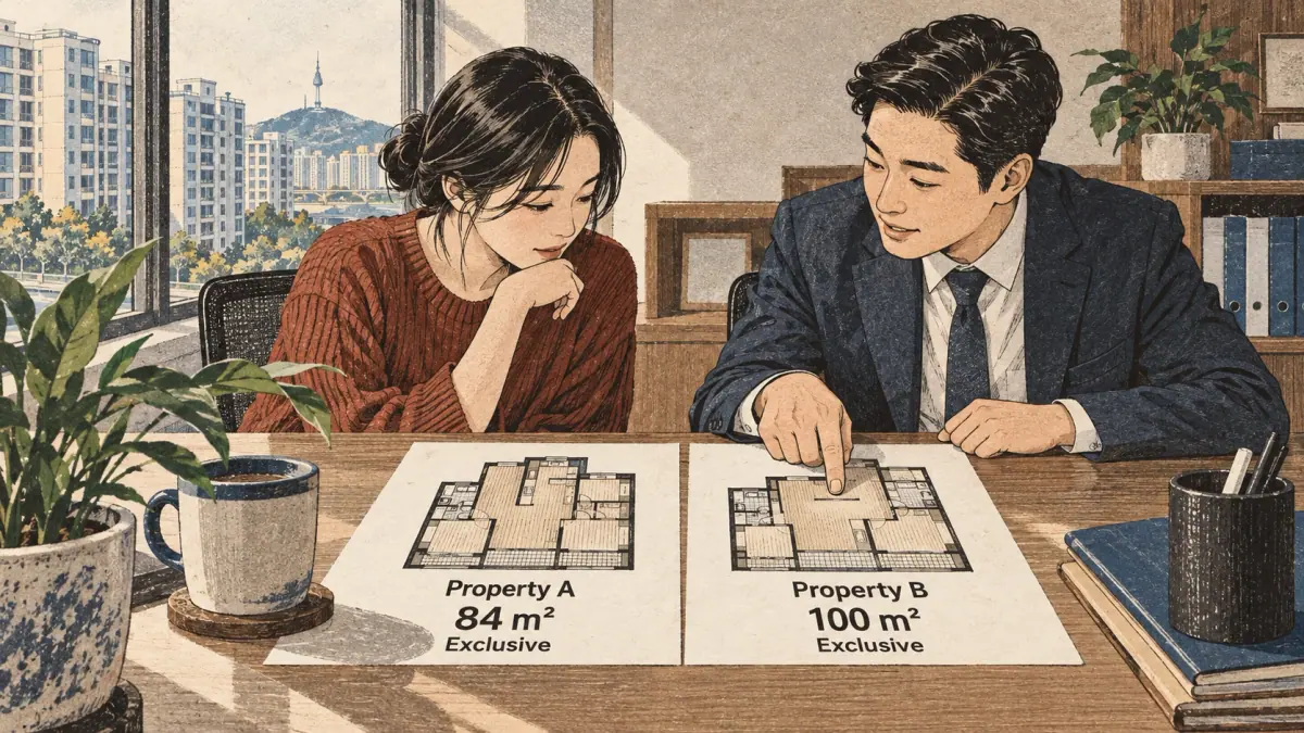 Two apartment footprints and documents share the same exclusive-area basis.