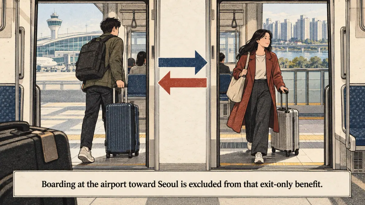 Opposite airport journeys show different boarding and exit conditions.