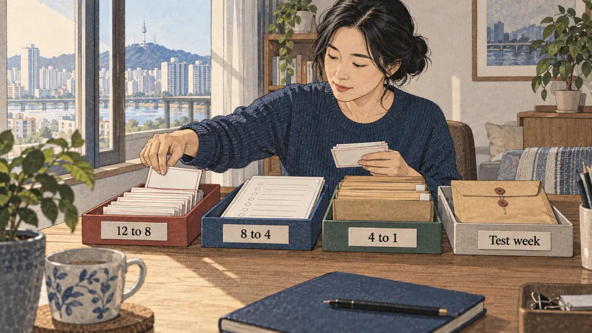 Teaching scene showing study countdown in a Seoul study setting.