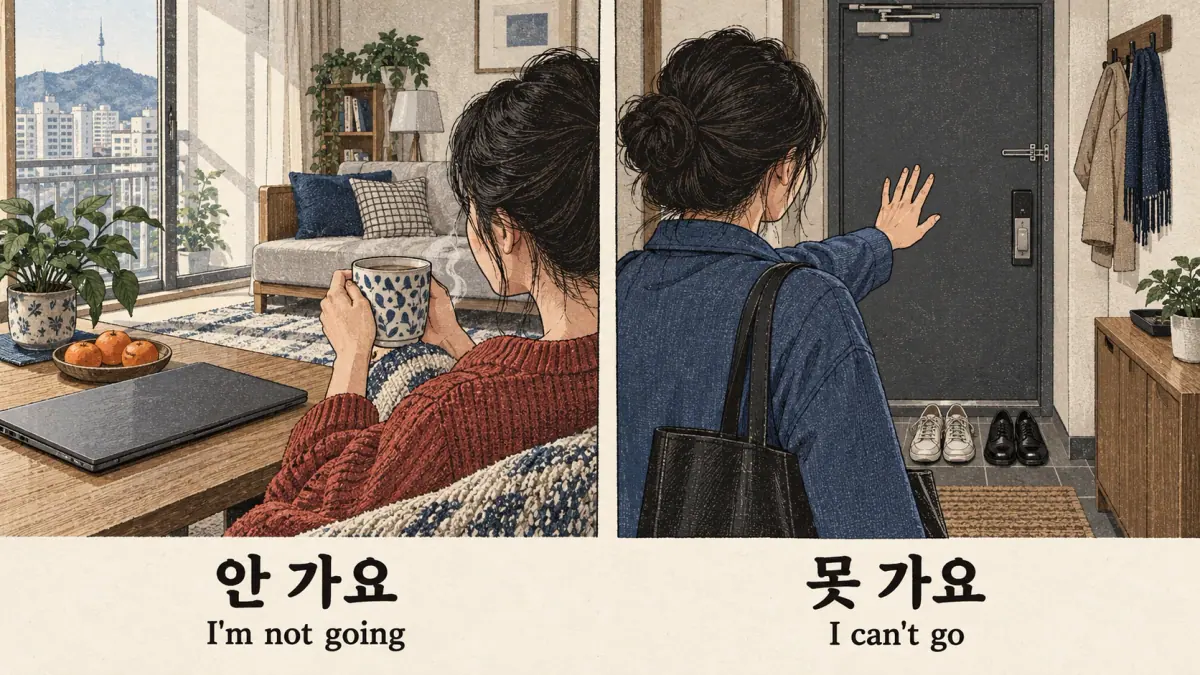 Choice and inability scenes: 안 가요; 못 가요