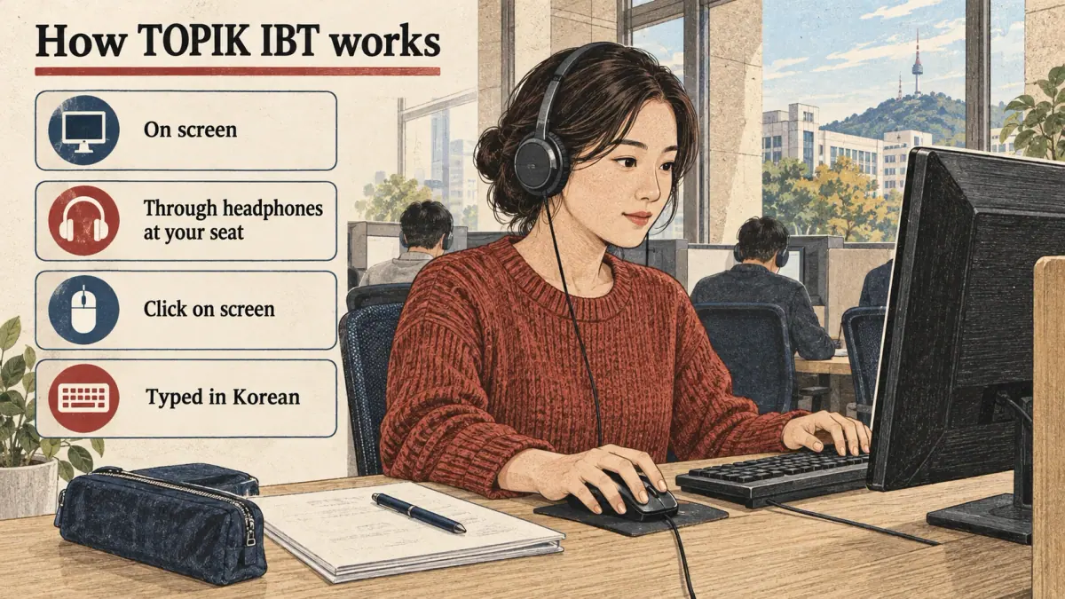 Illustrated lesson about How TOPIK IBT works.