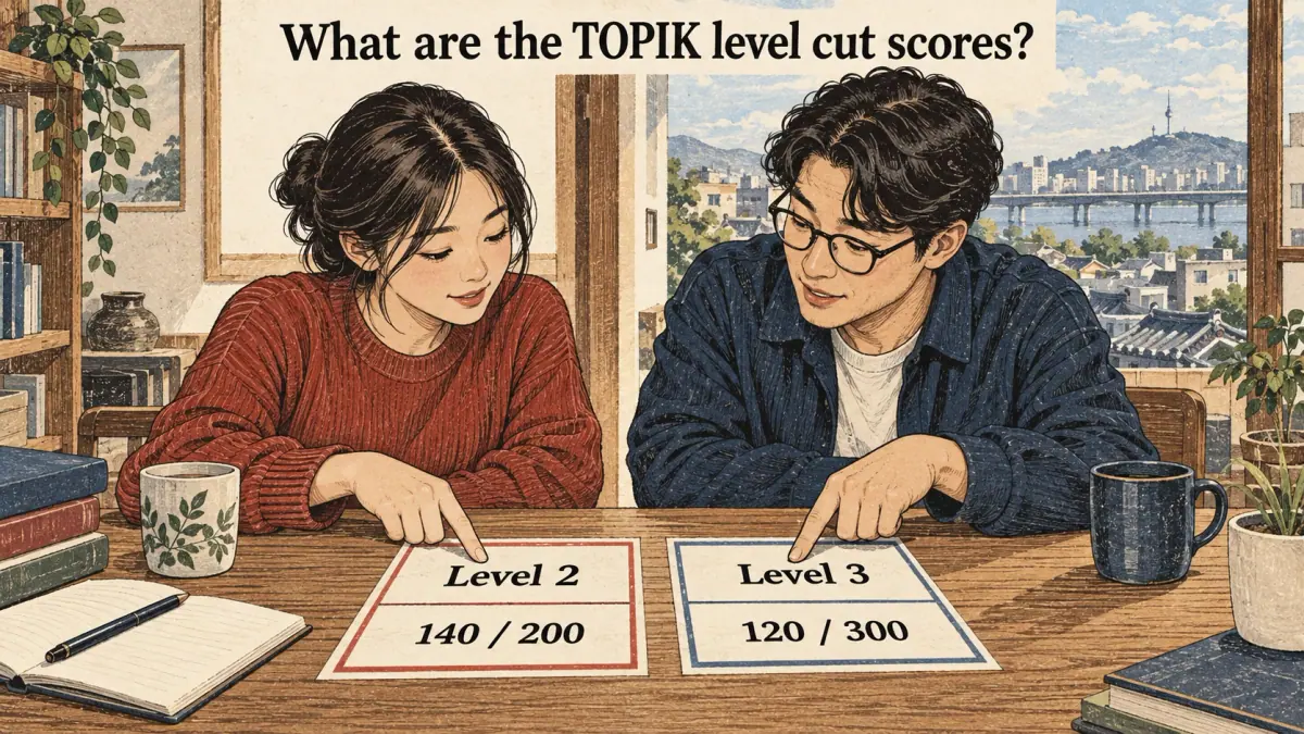 Illustrated lesson about What are the TOPIK level cut scores.