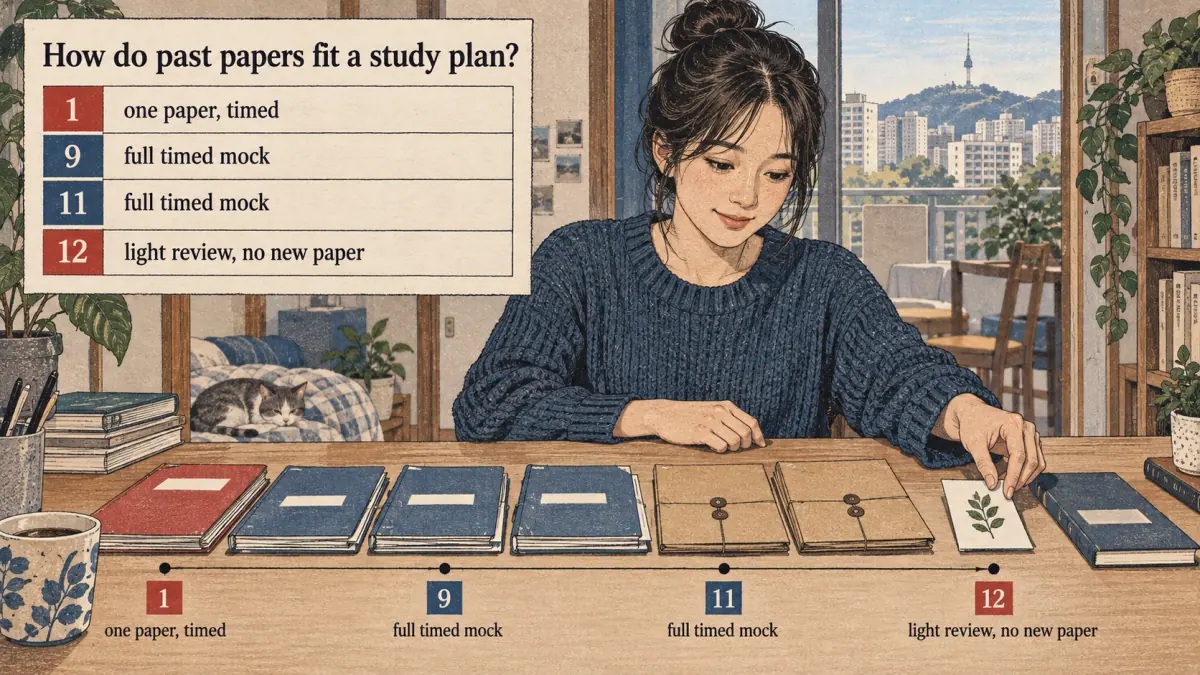 Illustrated lesson about How do past papers fit a study plan.