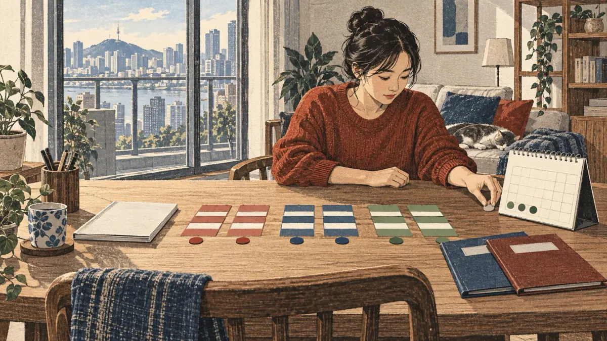 Adult learners prepare for topik study plan in a contemporary Seoul study setting.