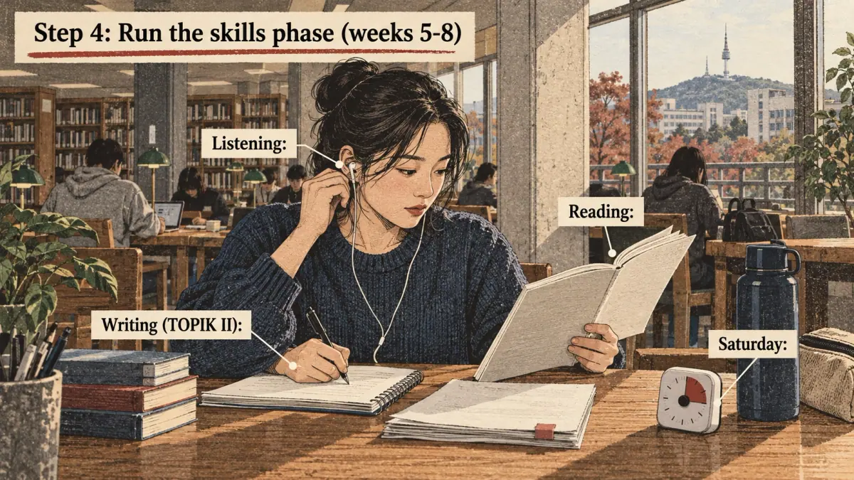 Illustrated lesson about Step 4: Run the skills phase (weeks 5-8).