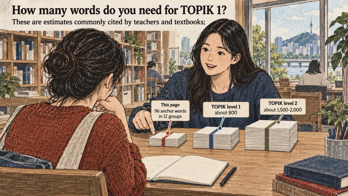 Illustrated lesson about How many words do you need for TOPIK 1.