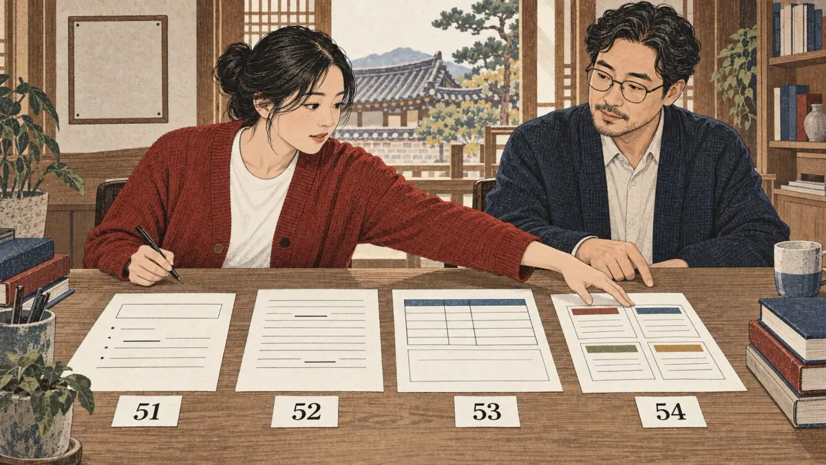 Adults practise Korean with concrete study materials in Seoul.