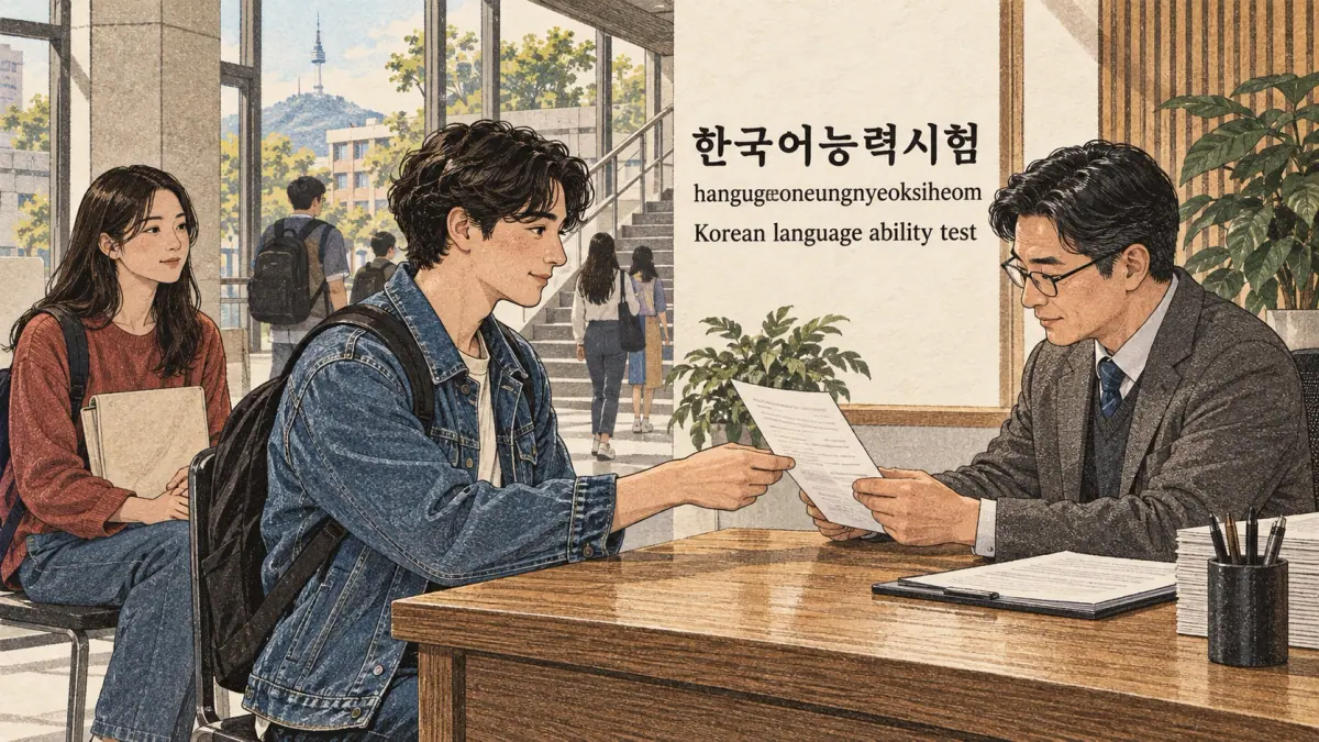 Study illustration: 한국어능력시험; hangugeoneungnyeoksiheom.