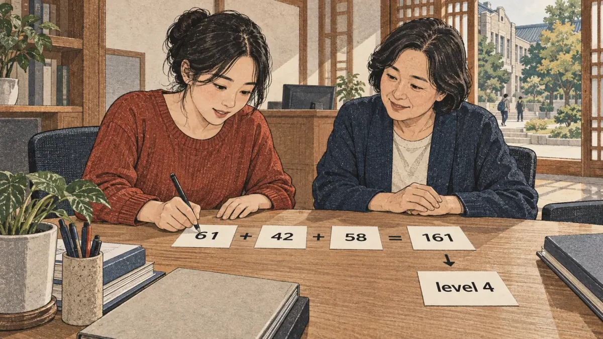 Adults practise Korean with concrete study materials in Seoul.
