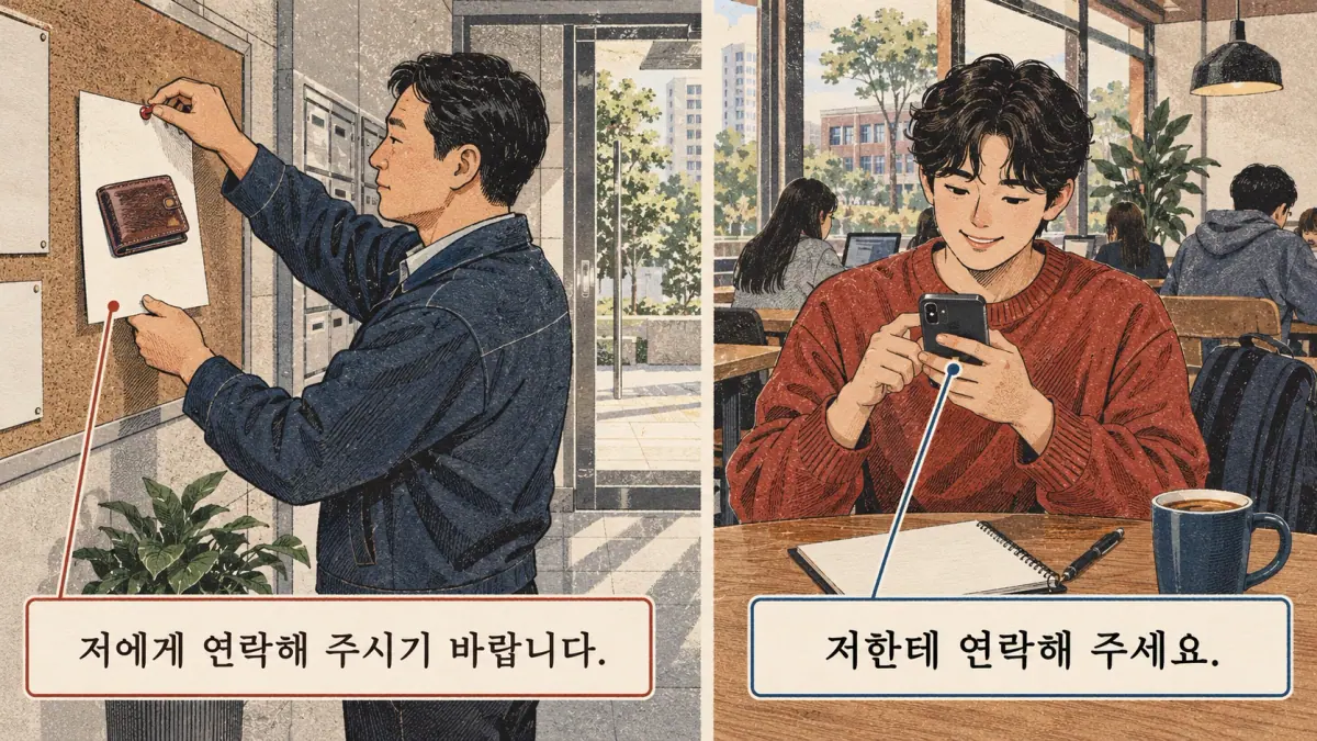 Study illustration: 저에게 연락해 주시기 바랍니다.; 저한테 연락해 주세요..